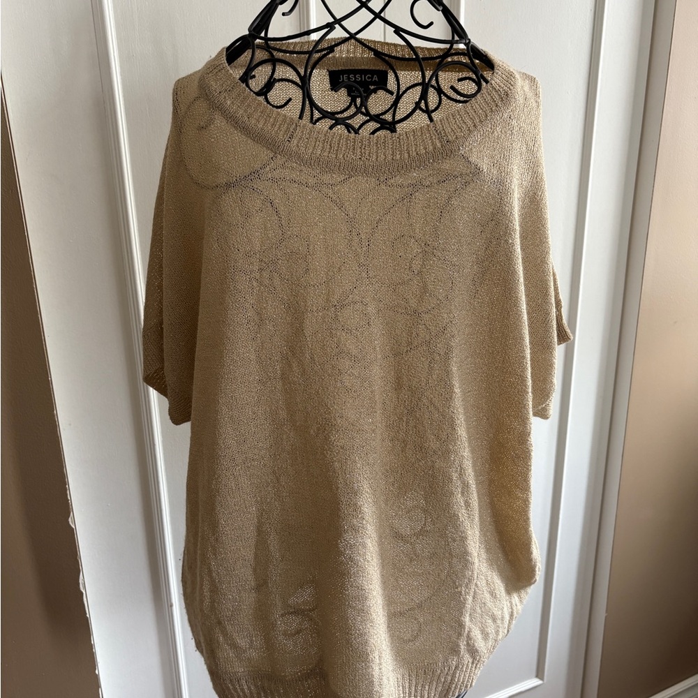 Jessica gold shimmer Crew Neck Sweater Lightweight Knit